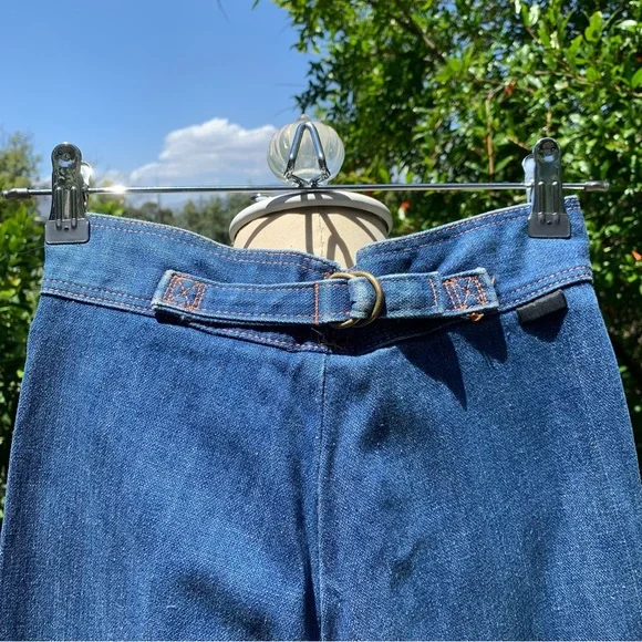 Vintage 70s WRANGLER High Rise Wide Leg Jeans size 25” Waist Back Belt Detail - Picture 9 of 11